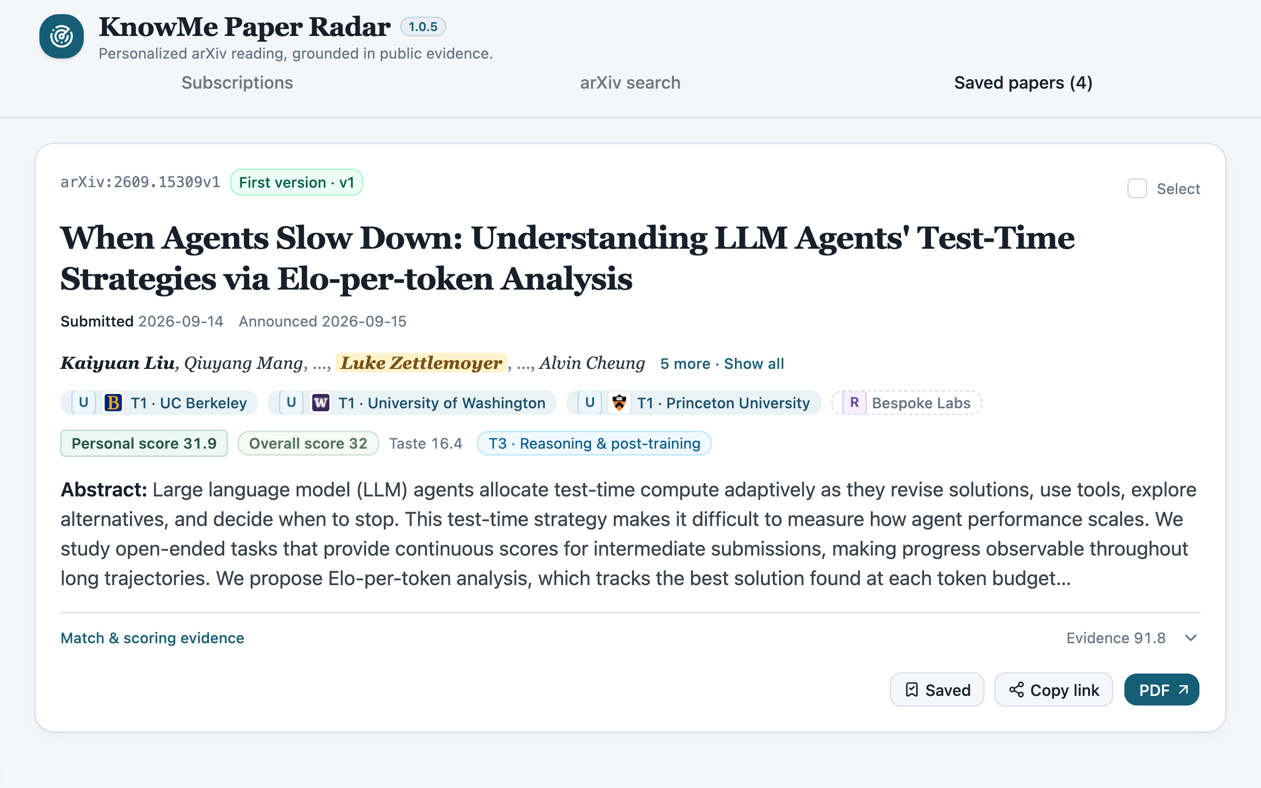 Paper Radar workbench: a dedicated view of When Agents Slow Down.