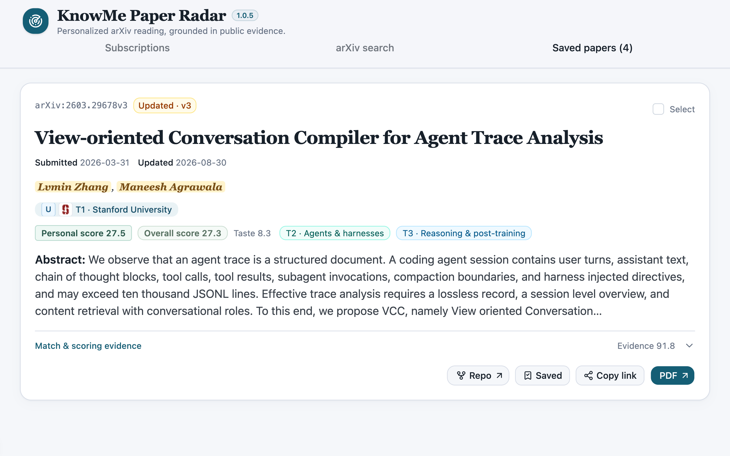 Paper Radar workbench: Conversation Compiler and its code link.